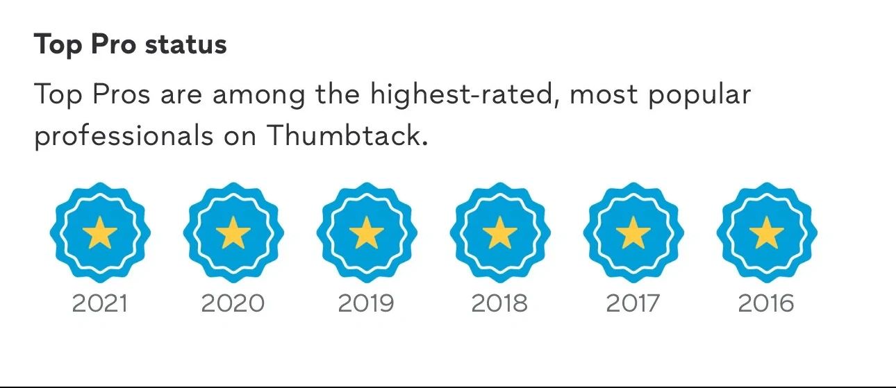 Thumbtack Top Pro status — 2016 through 2021